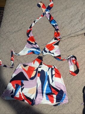 Abstract Multicolor Halter Romper - Red, Blue, Purple